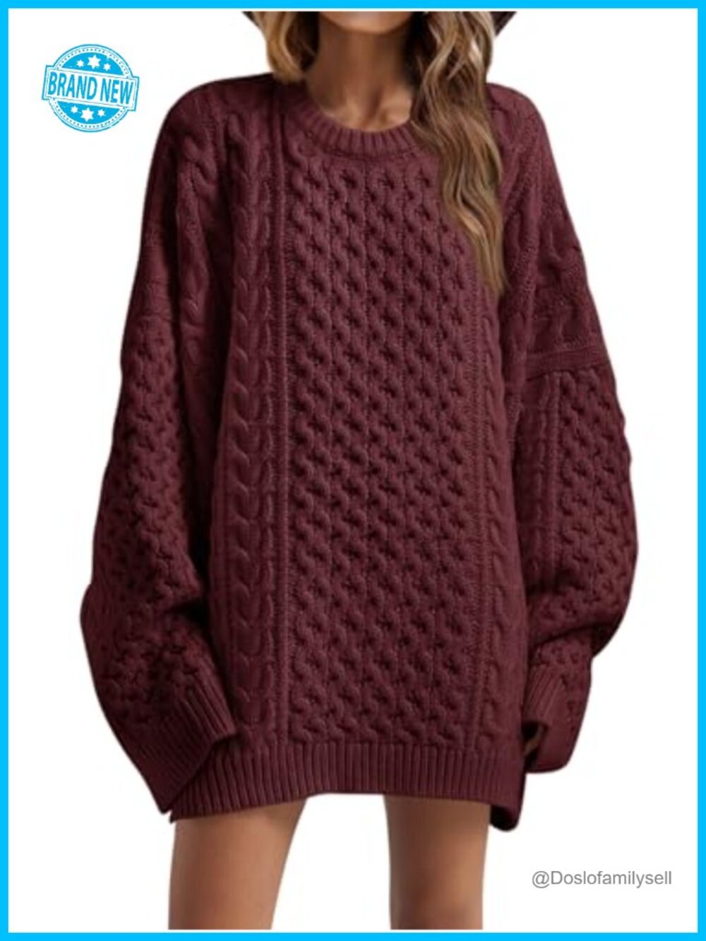 Oversized Chunky Cable Knit Tunic Sweater Women Loose Crewneck Pullover